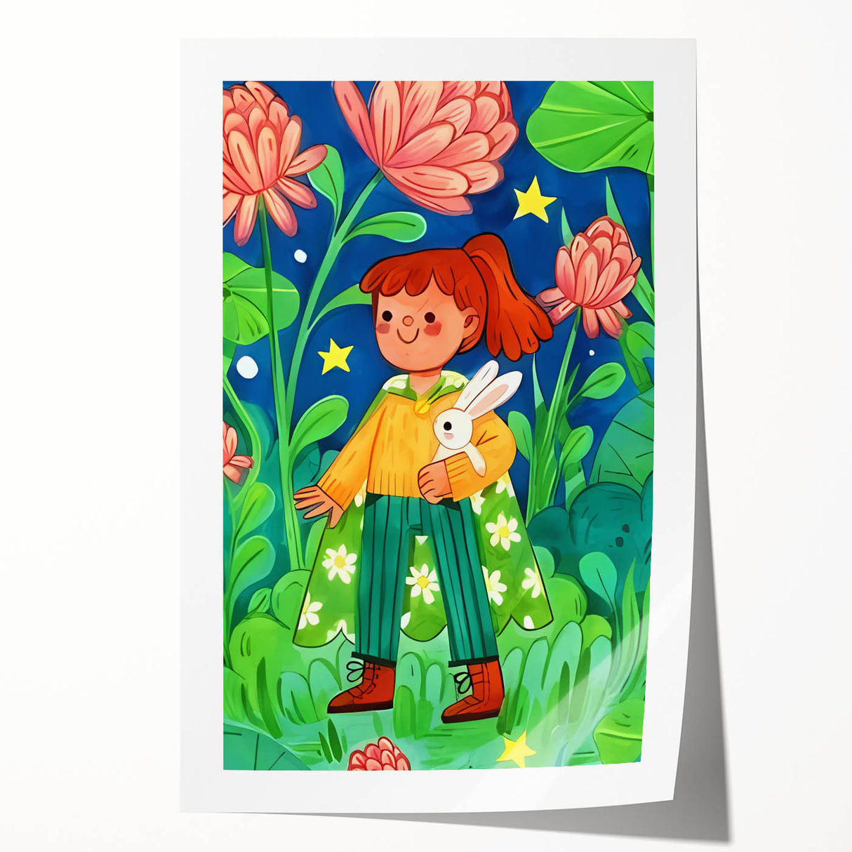 Adventure Girl & Bunny Girls Room Wall Art – Kids Room Art Print