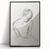 Framed abstract figurative artwork in black acrylic, showcasing dynamic shapes and bold contrasts, ideal for modern home decor or gallery display.
