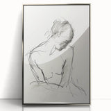 Framed abstract figurative art piece in silver acrylic, showcasing dynamic shapes and a modern design, perfect for contemporary home decor.