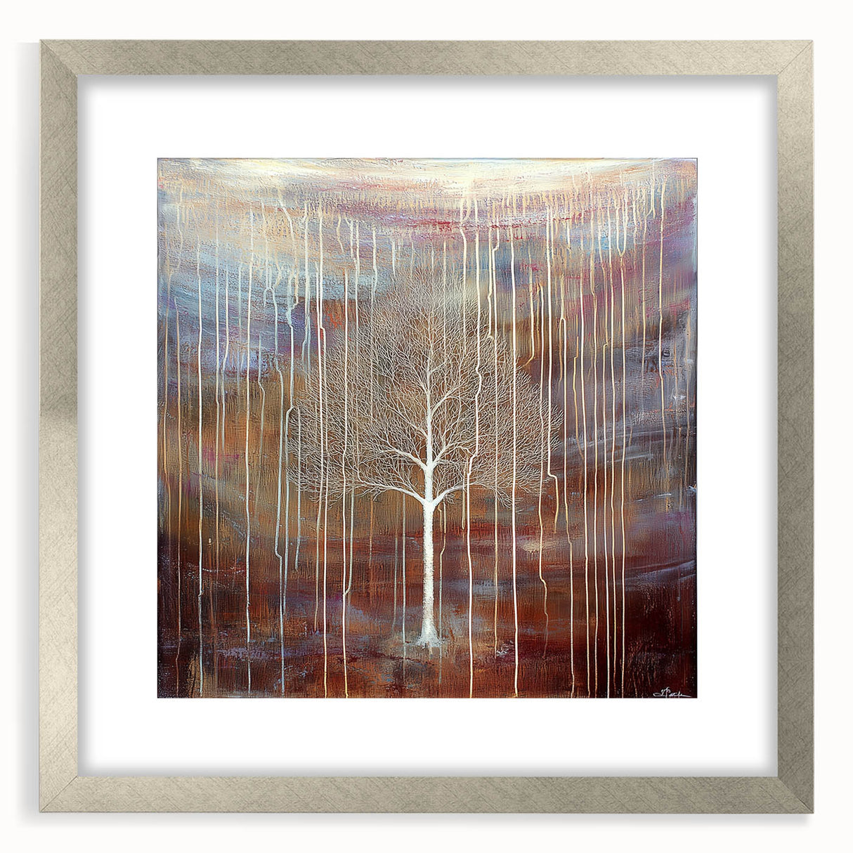 Abstract floral design frame in silver, showcasing vibrant colors and intricate patterns, perfect for modern home decor. Ideal for enhancing living spaces.