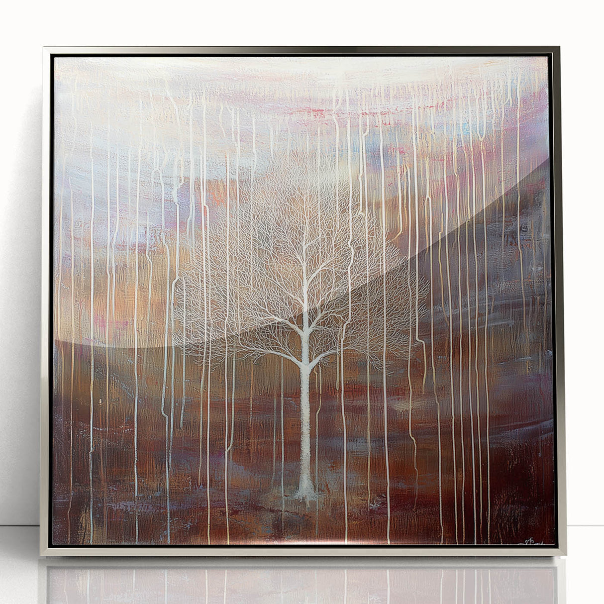 Framed acrylic artwork showcasing vibrant abstract floral designs in silver tones, perfect for contemporary home decor. Ideal for adding a touch of elegance to living spaces.