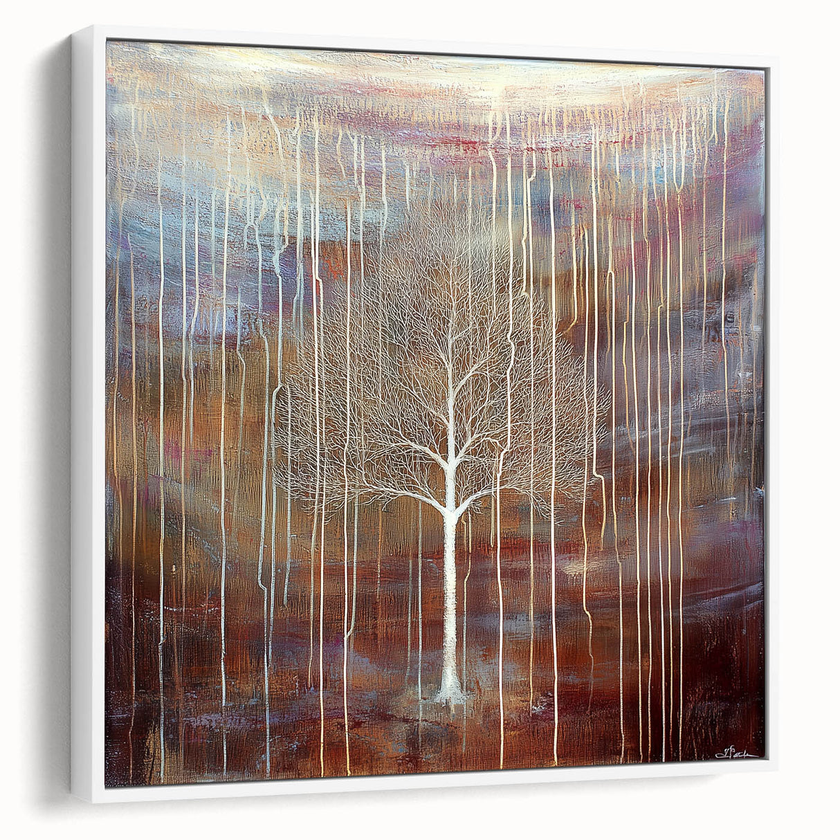 Framed canvas artwork featuring vibrant abstract floral designs in soft pastels, displayed from a white side view, perfect for modern home decor.