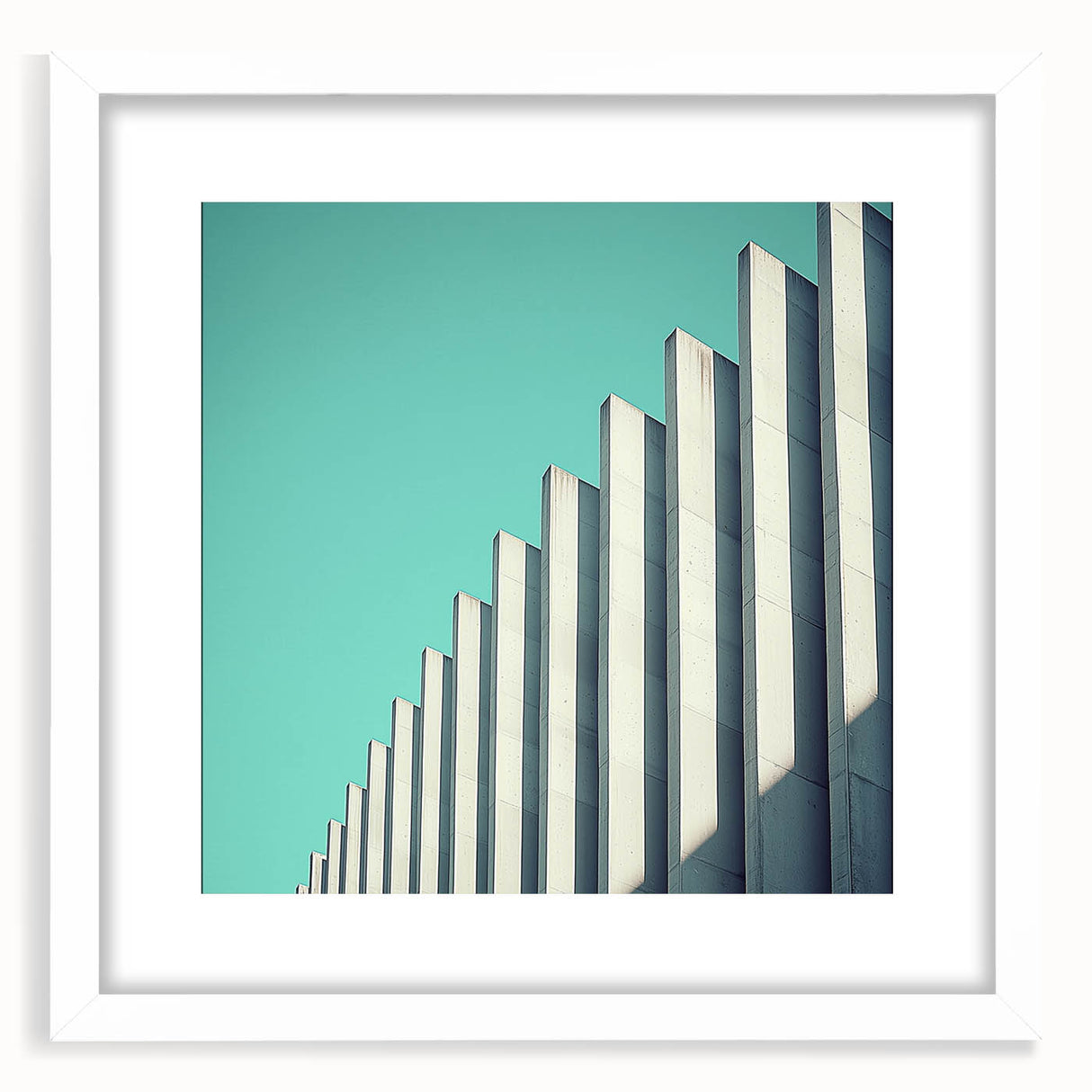 Abstract landscape framed artwork with a white mat, showcasing vibrant colors and dynamic shapes, ideal for modern home decor and enhancing interior aesthetics.