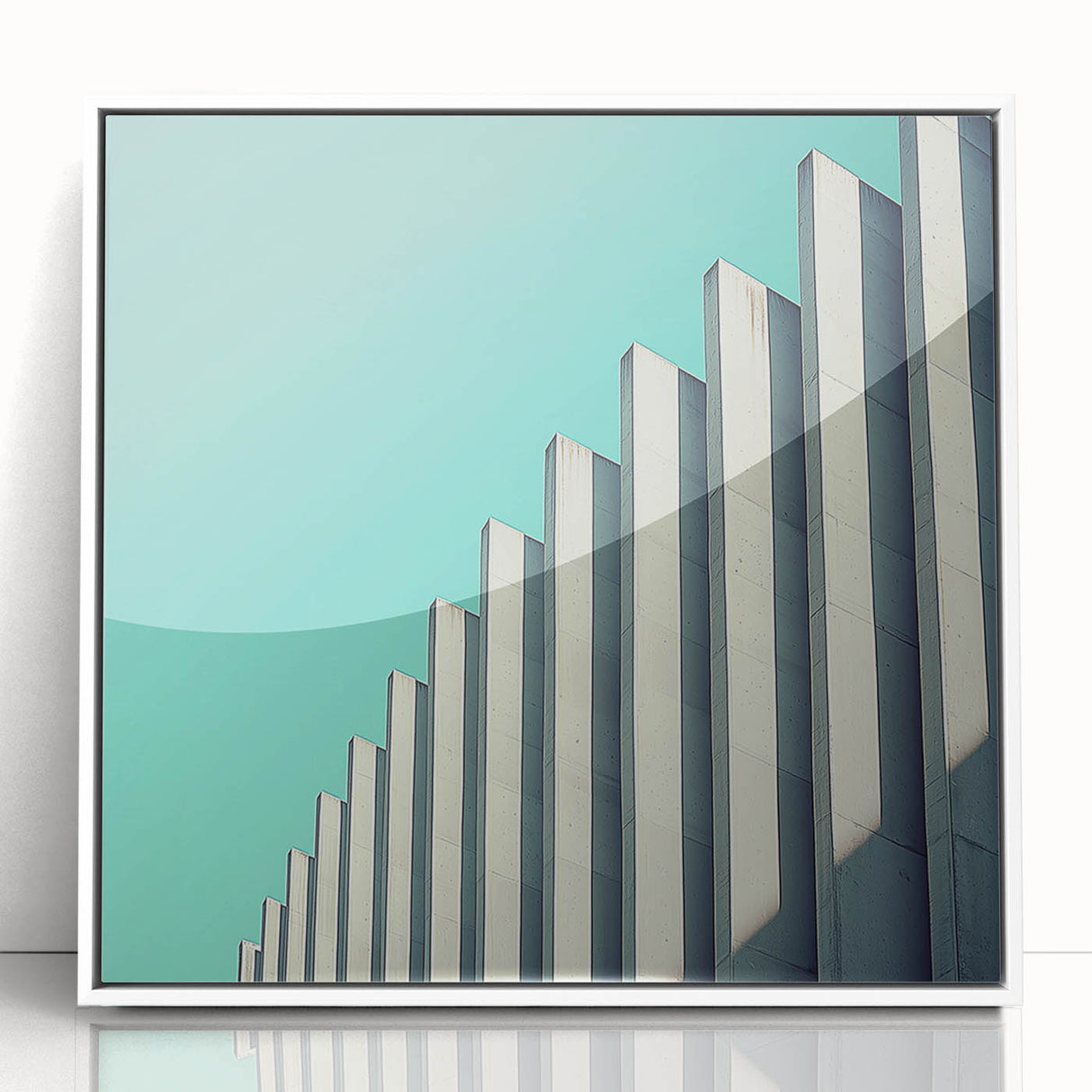 Abstract landscape artwork framed in white acrylic, showcasing vibrant colors and dynamic shapes, perfect for modern home decor. Ideal for art enthusiasts seeking a unique focal point.