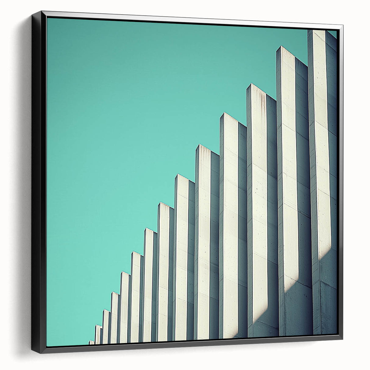 Framed abstract landscape canvas art in black, showcasing a modern design with vibrant colors and textures, perfect for contemporary home decor.
