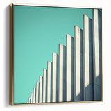 Framed canvas artwork showcasing an abstract landscape design in silver and gold tones, set against a modern interior backdrop, perfect for contemporary home decor.