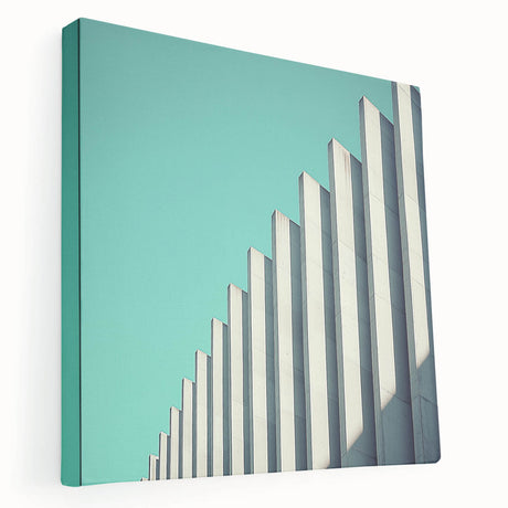 Abstract landscape stretched canvas artwork showcasing vibrant colors and dynamic shapes, perfect for modern home decor. Side view highlights its textured surface and sturdy frame, enhancing any contemporary space or gallery. Ideal for art enthusiasts and interior designers.