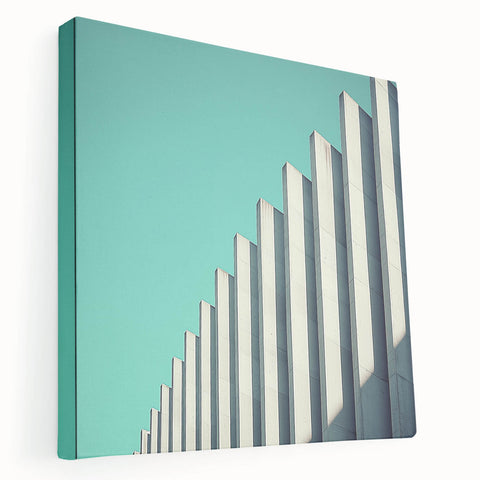 Abstract landscape stretched canvas artwork showcasing vibrant colors and dynamic shapes, perfect for modern home decor. Side view highlights its textured surface and sturdy frame, enhancing any contemporary space or gallery. Ideal for art enthusiasts and interior designers.