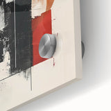 Close-up of an abstract minimalist wall art piece, showcasing vibrant colors and fluid shapes on acrylic glass, perfect for modern home decor.