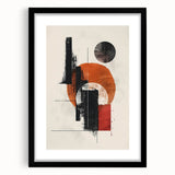 Abstract minimalist wall art framed in black, featuring soft geometric shapes in muted tones, designed to enhance modern interior decor and create a calming atmosphere.