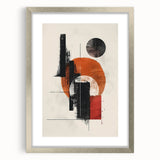 Abstract minimalist wall art framed in silver, showcasing geometric patterns with a soft color palette. Perfect for modern interior decor.