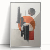 Framed abstract minimalist wall art featuring soft white tones and geometric shapes, designed to enhance modern interiors with a sleek, stylish aesthetic.