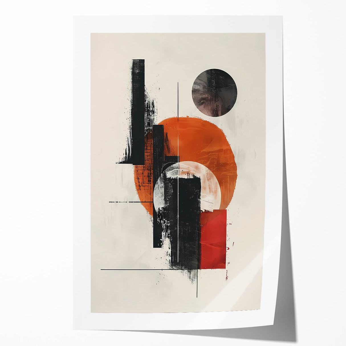 Abstract minimalist wall art print featuring soft pastel colors and geometric shapes, rolled and ready for display. Perfect for modern home decor.