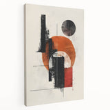 Abstract minimalist wall art on stretched canvas showcasing soft pastel colors and geometric shapes, viewed from the side in a modern interior setting.