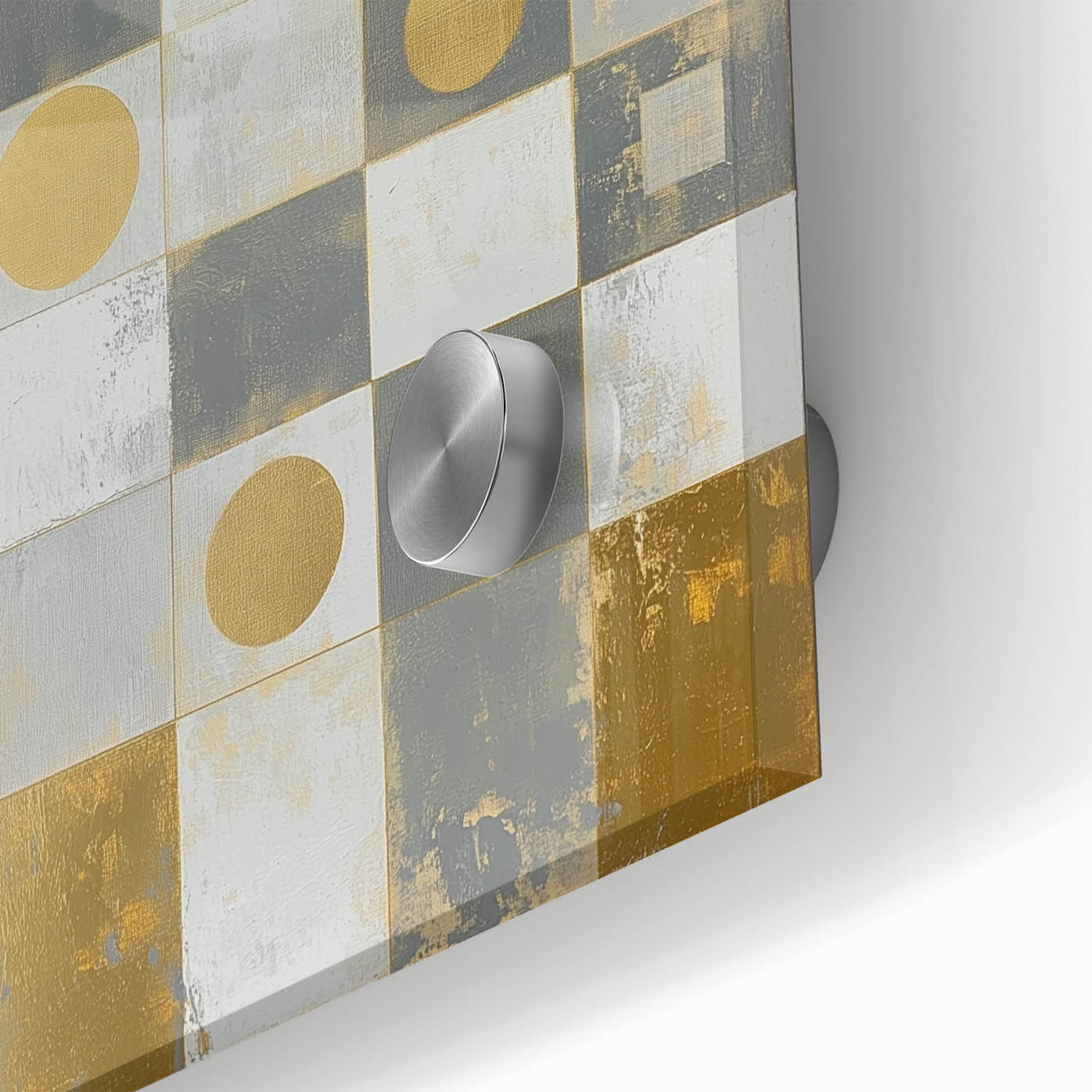 Geometric Abstract Wall Art – Gold, White & Gray Modern Canvas