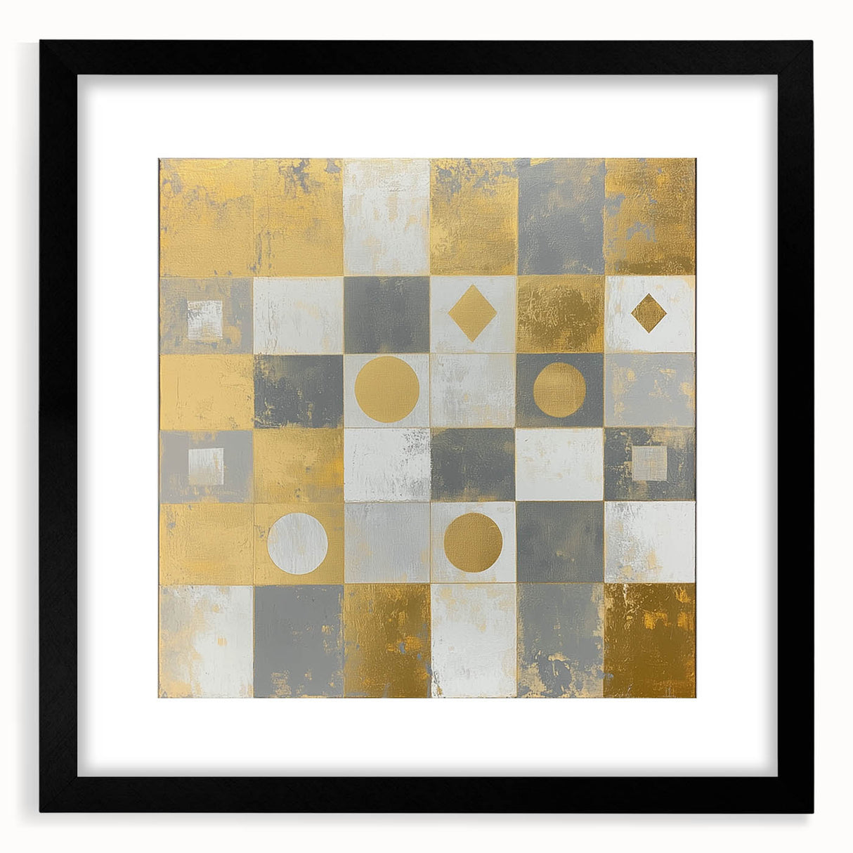 Geometric Abstract Wall Art – Gold, White & Gray Modern Canvas