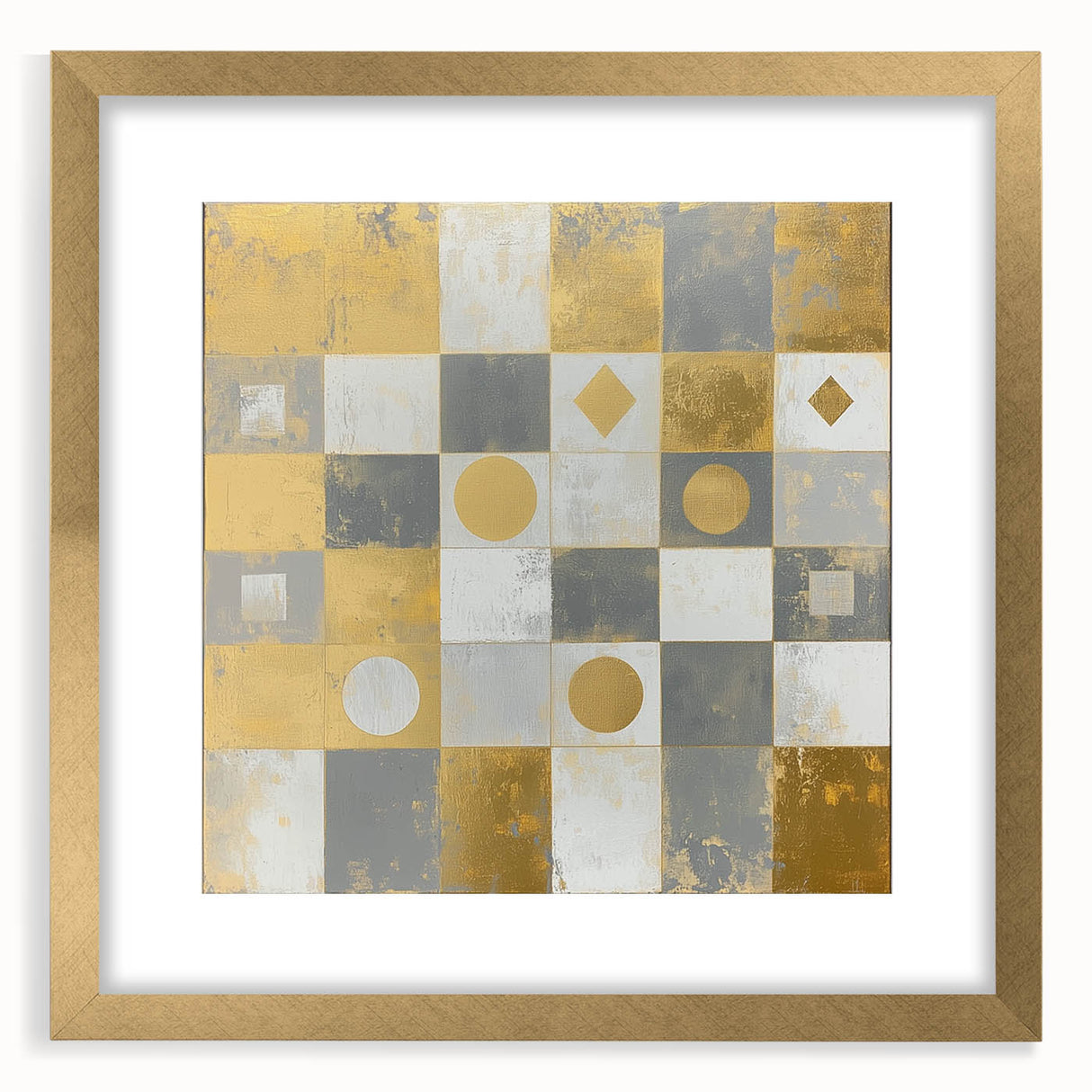 Geometric Abstract Wall Art – Gold, White & Gray Modern Canvas