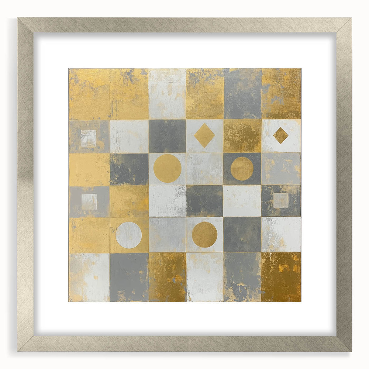 Geometric Abstract Wall Art – Gold, White & Gray Modern Canvas