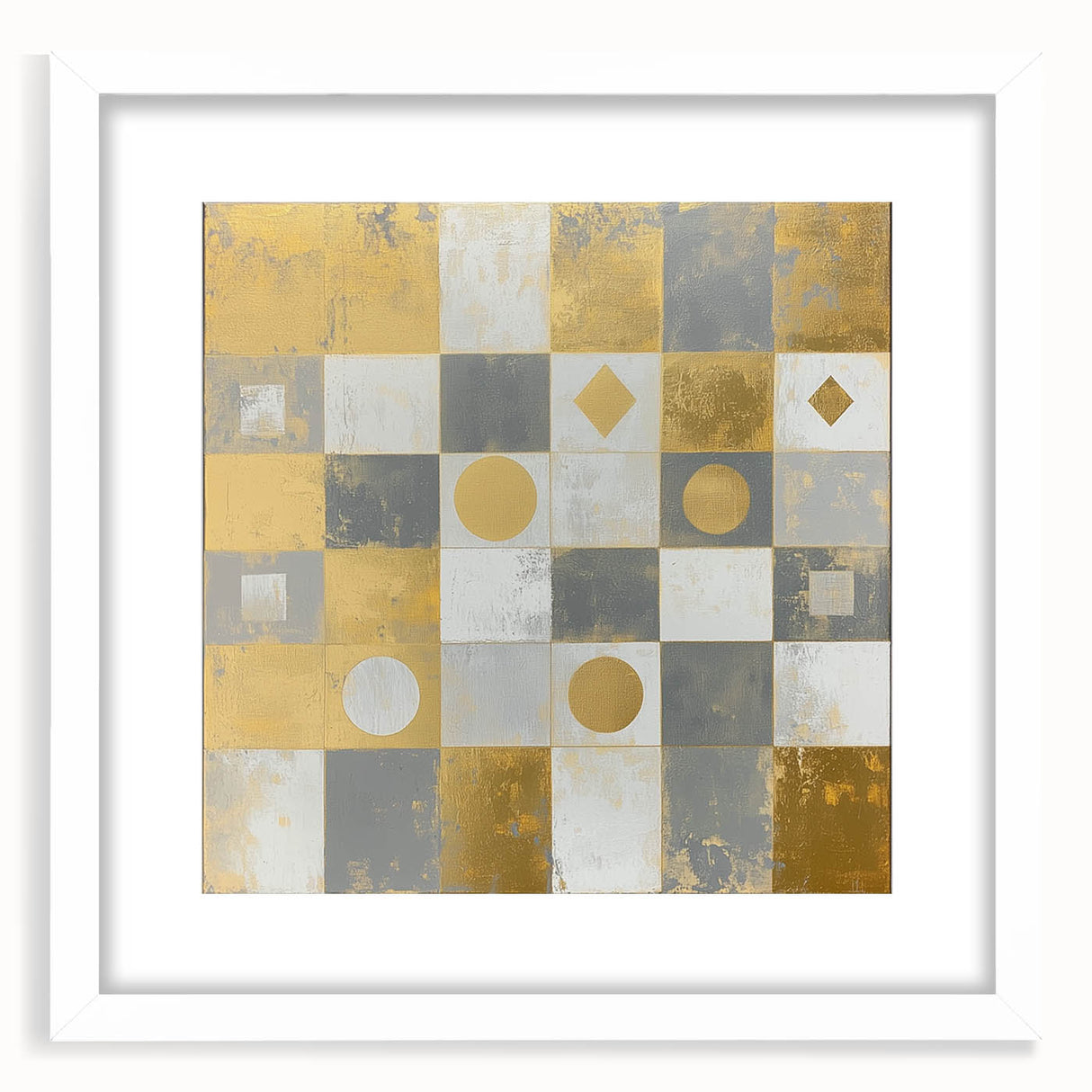 Geometric Abstract Wall Art – Gold, White & Gray Modern Canvas
