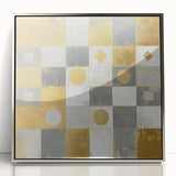 Geometric Abstract Wall Art – Gold, White & Gray Modern Canvas
