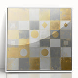 Geometric Abstract Wall Art – Gold, White & Gray Modern Canvas
