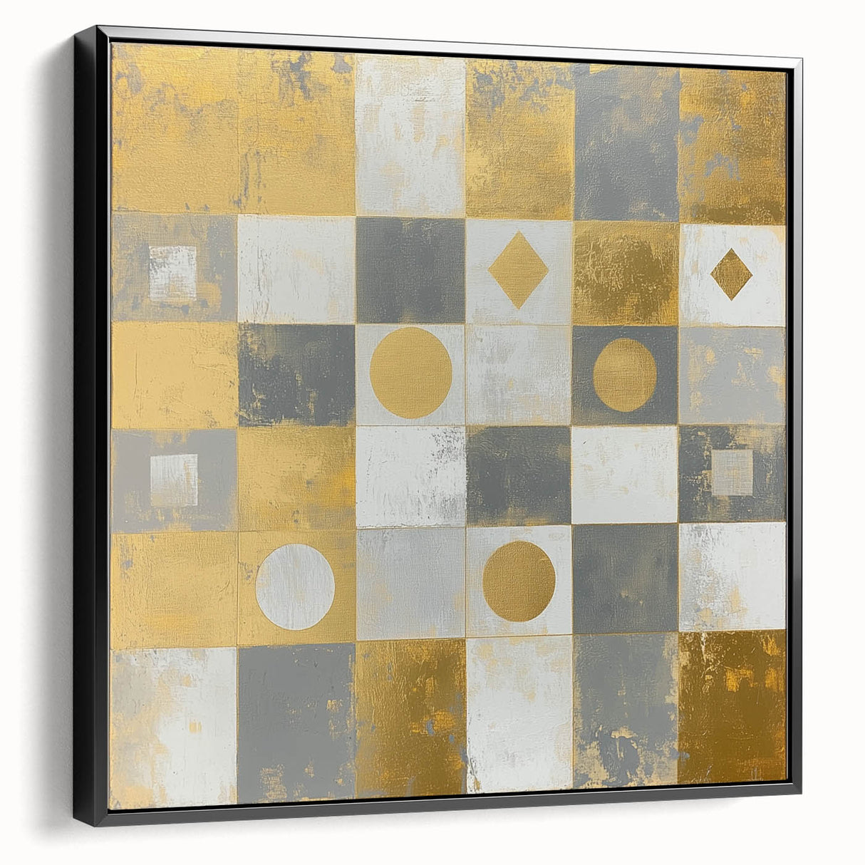 Geometric Abstract Wall Art – Gold, White & Gray Modern Canvas