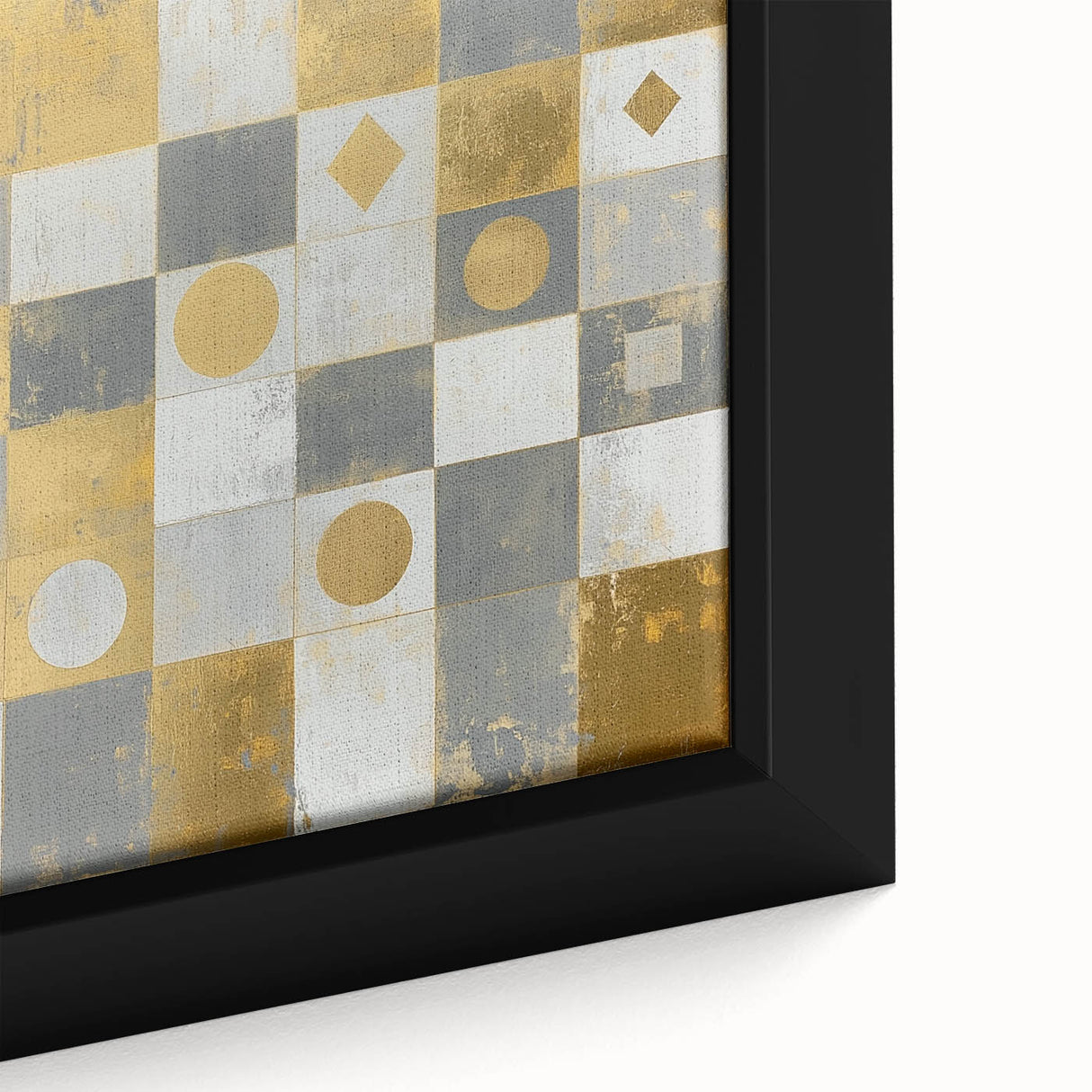 Geometric Abstract Wall Art – Gold, White & Gray Modern Canvas
