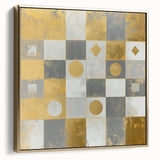 Geometric Abstract Wall Art – Gold, White & Gray Modern Canvas