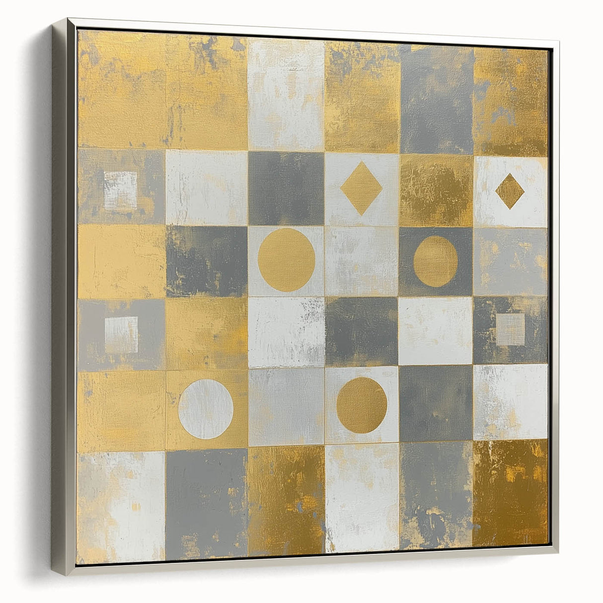 Geometric Abstract Wall Art – Gold, White & Gray Modern Canvas