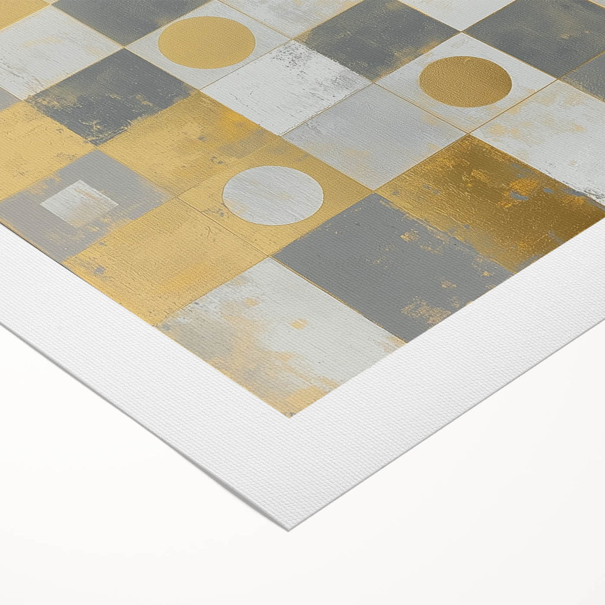 Geometric Abstract Wall Art – Gold, White & Gray Modern Canvas