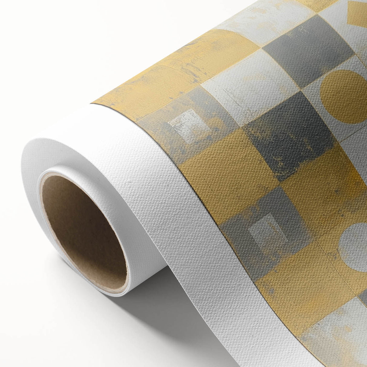 Geometric Abstract Wall Art – Gold, White & Gray Modern Canvas