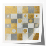 Geometric Abstract Wall Art – Gold, White & Gray Modern Canvas