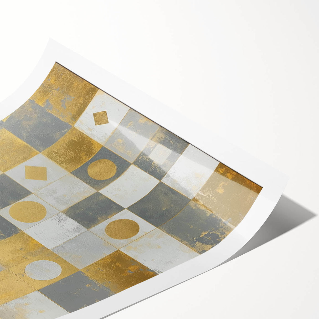 Geometric Abstract Wall Art – Gold, White & Gray Modern Canvas