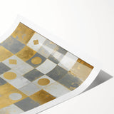 Geometric Abstract Wall Art – Gold, White & Gray Modern Canvas