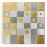 Geometric Abstract Wall Art – Gold, White & Gray Modern Canvas