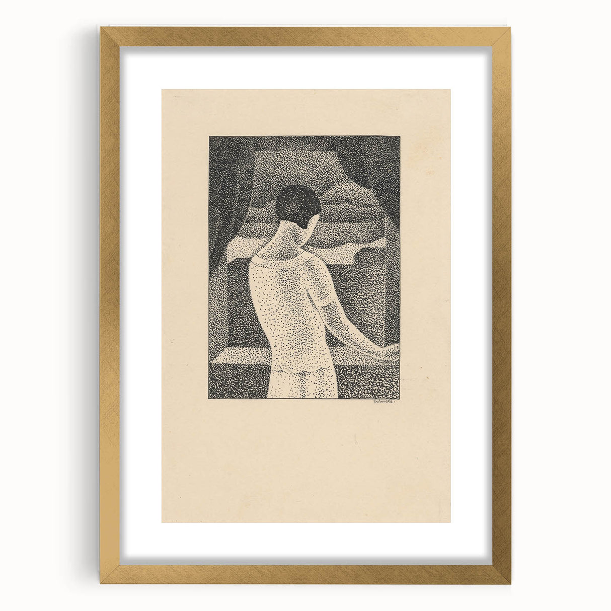 Minimalist Pointillist Wall Art - Woman by the Window by Mikuláš Galanda