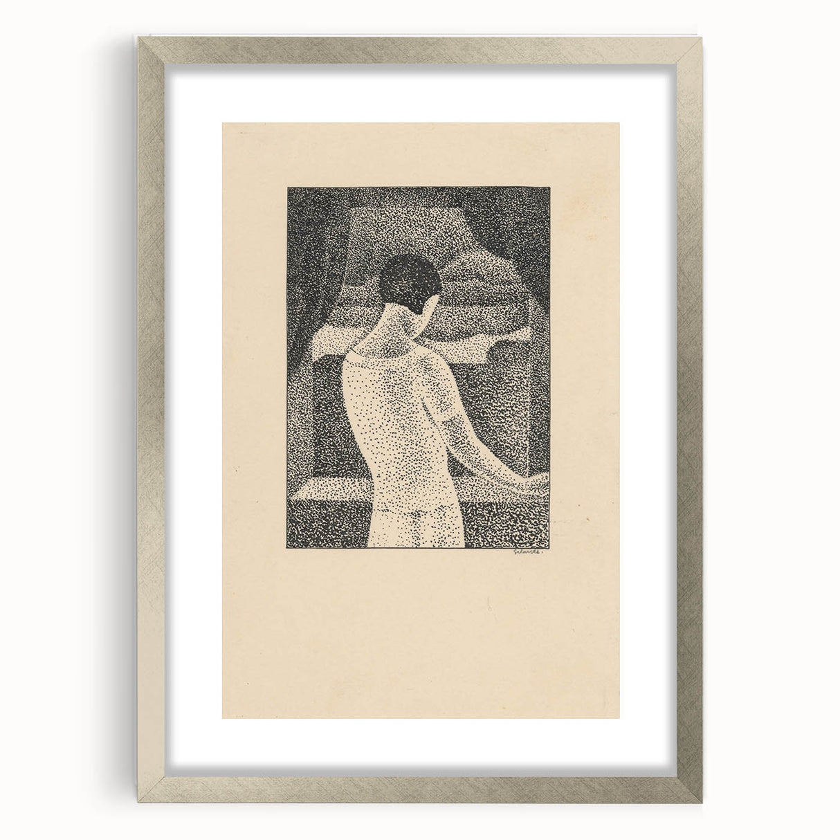 Minimalist Pointillist Wall Art - Woman by the Window by Mikuláš Galanda