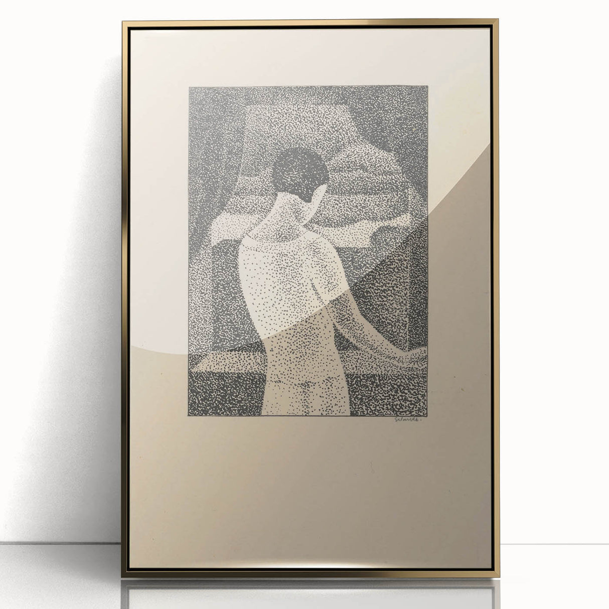 Minimalist Pointillist Wall Art - Woman by the Window by Mikuláš Galanda