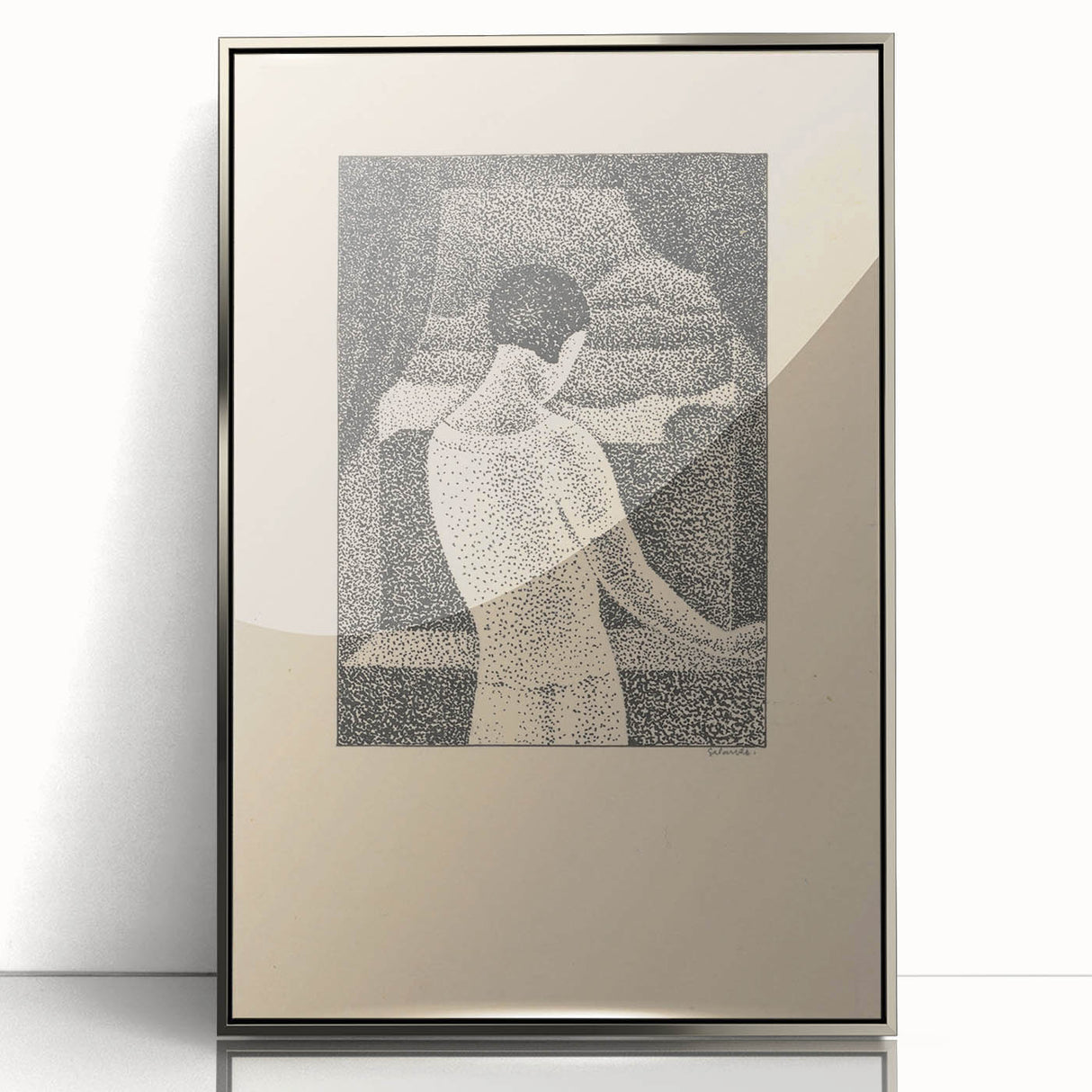 Minimalist Pointillist Wall Art - Woman by the Window by Mikuláš Galanda