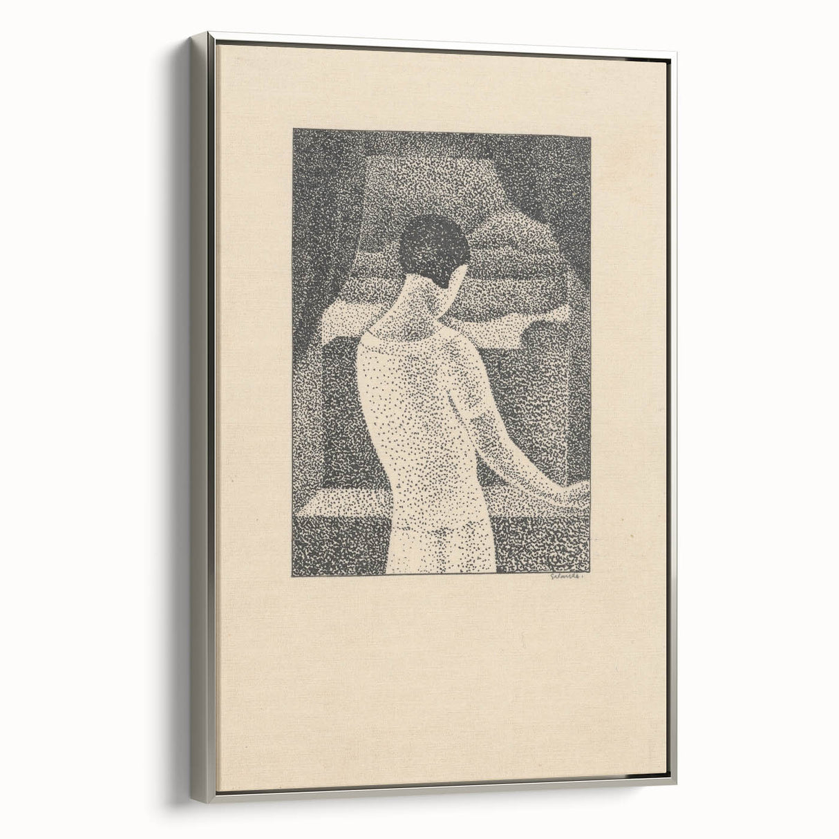 Minimalist Pointillist Wall Art - Woman by the Window by Mikuláš Galanda