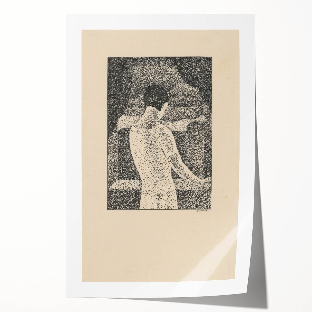 Minimalist Pointillist Wall Art - Woman by the Window by Mikuláš Galanda