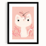 White Cat & Dragonfly Girls Room Wall Art – Kids Room Art Print
