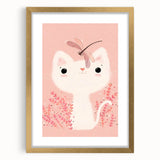 White Cat & Dragonfly Girls Room Wall Art – Kids Room Art Print
