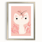 White Cat & Dragonfly Girls Room Wall Art – Kids Room Art Print