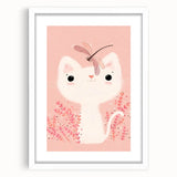 White Cat & Dragonfly Girls Room Wall Art – Kids Room Art Print