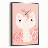 White Cat & Dragonfly Girls Room Wall Art – Kids Room Art Print