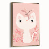 White Cat & Dragonfly Girls Room Wall Art – Kids Room Art Print