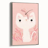 White Cat & Dragonfly Girls Room Wall Art – Kids Room Art Print