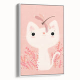 White Cat & Dragonfly Girls Room Wall Art – Kids Room Art Print