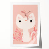 White Cat & Dragonfly Girls Room Wall Art – Kids Room Art Print